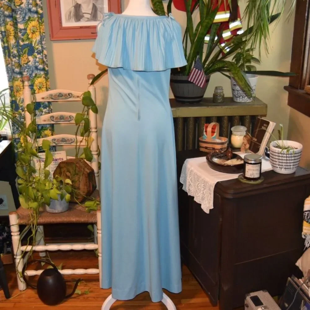 Vintage 1970s Tanglwood Maxi Southern Belle Dress Powder Blue Size Small